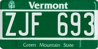 VT license plate ZJF693