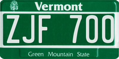 VT license plate ZJF700