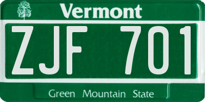 VT license plate ZJF701