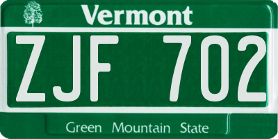 VT license plate ZJF702