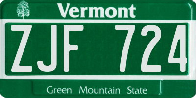VT license plate ZJF724