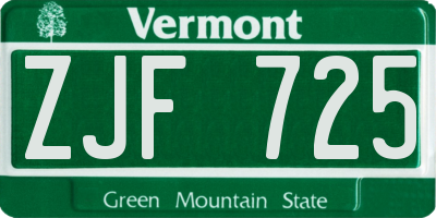 VT license plate ZJF725