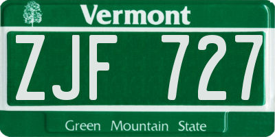 VT license plate ZJF727