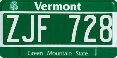 VT license plate ZJF728