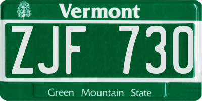 VT license plate ZJF730
