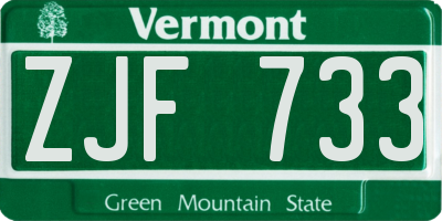 VT license plate ZJF733