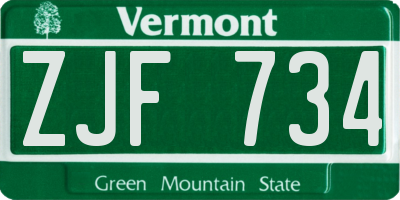 VT license plate ZJF734