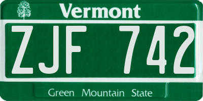 VT license plate ZJF742
