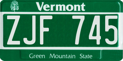 VT license plate ZJF745