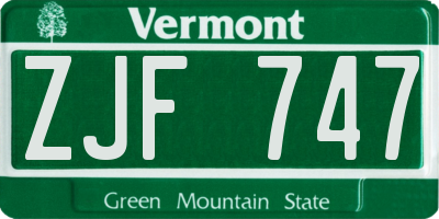 VT license plate ZJF747