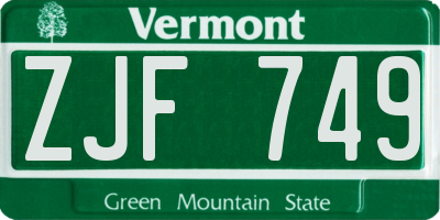 VT license plate ZJF749