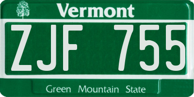 VT license plate ZJF755