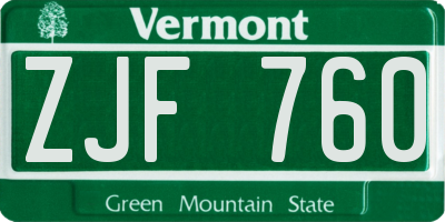 VT license plate ZJF760