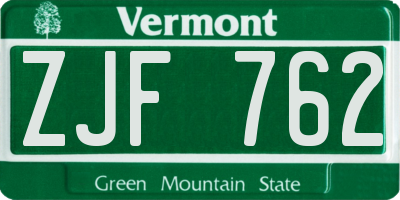 VT license plate ZJF762