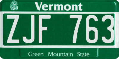 VT license plate ZJF763