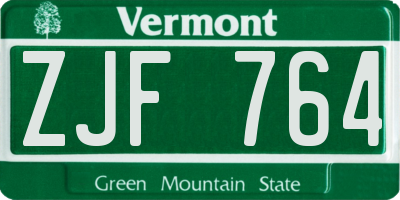 VT license plate ZJF764