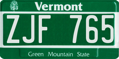 VT license plate ZJF765