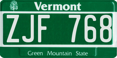 VT license plate ZJF768