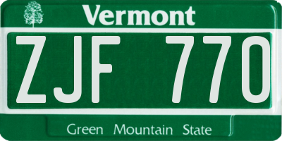 VT license plate ZJF770