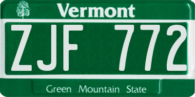 VT license plate ZJF772