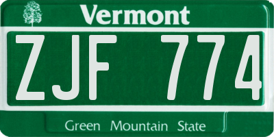 VT license plate ZJF774
