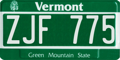 VT license plate ZJF775