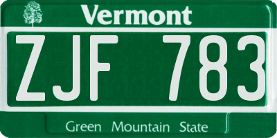 VT license plate ZJF783