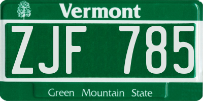VT license plate ZJF785