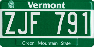 VT license plate ZJF791