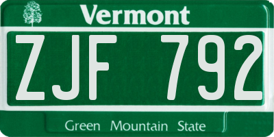 VT license plate ZJF792