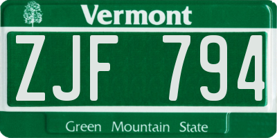 VT license plate ZJF794