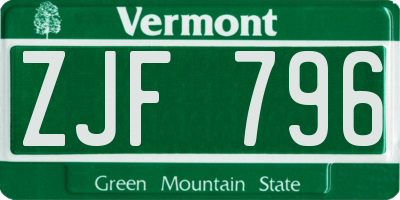 VT license plate ZJF796