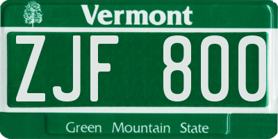 VT license plate ZJF800
