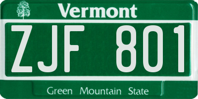 VT license plate ZJF801