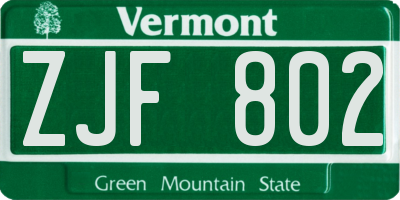 VT license plate ZJF802