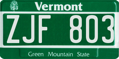 VT license plate ZJF803