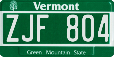 VT license plate ZJF804