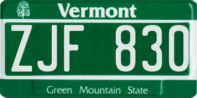 VT license plate ZJF830