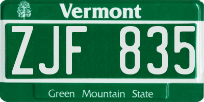VT license plate ZJF835