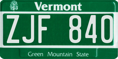 VT license plate ZJF840