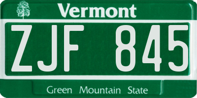 VT license plate ZJF845