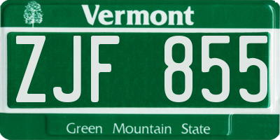 VT license plate ZJF855