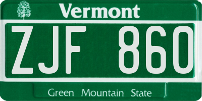 VT license plate ZJF860