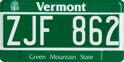 VT license plate ZJF862
