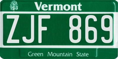 VT license plate ZJF869