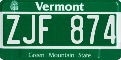 VT license plate ZJF874