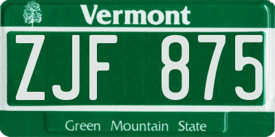 VT license plate ZJF875