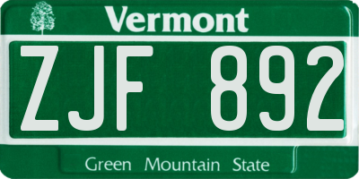 VT license plate ZJF892
