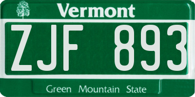 VT license plate ZJF893