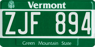 VT license plate ZJF894